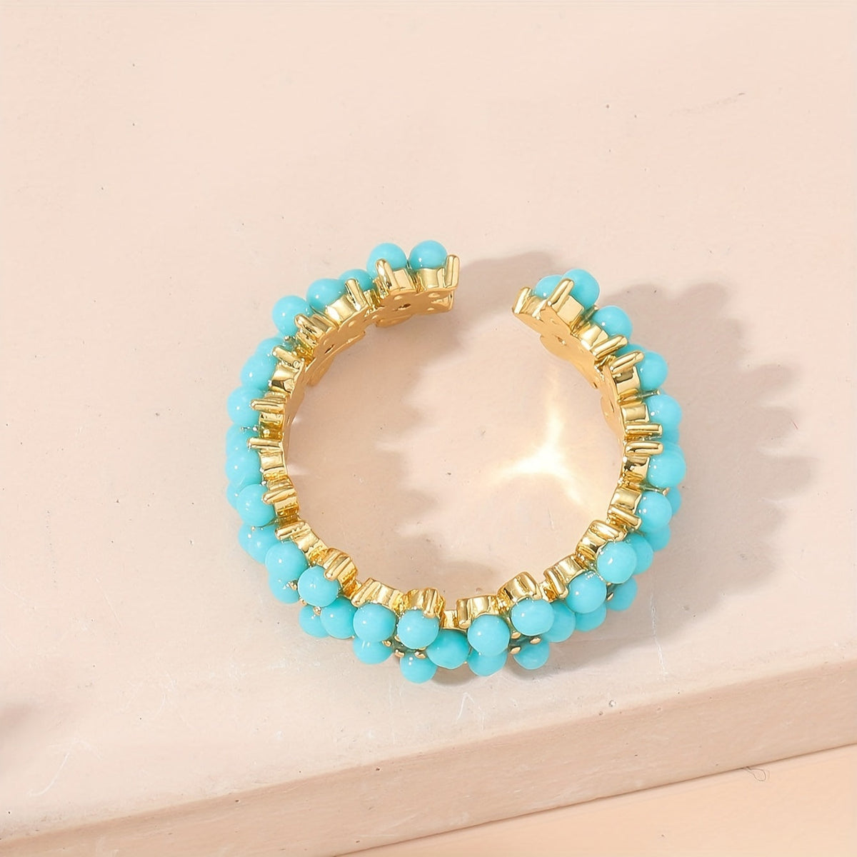 Vintage Beaded Cluster Zirconia Inlaid Geometric Round Ring