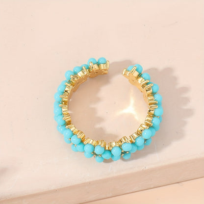Vintage Beaded Cluster Zirconia Inlaid Geometric Round Ring