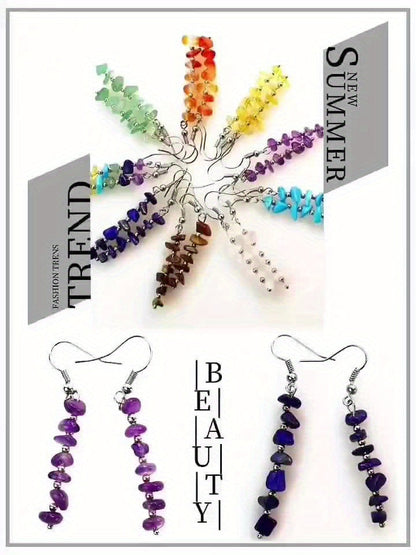 Boho Colorful Natural Gemstone Drop Earrings