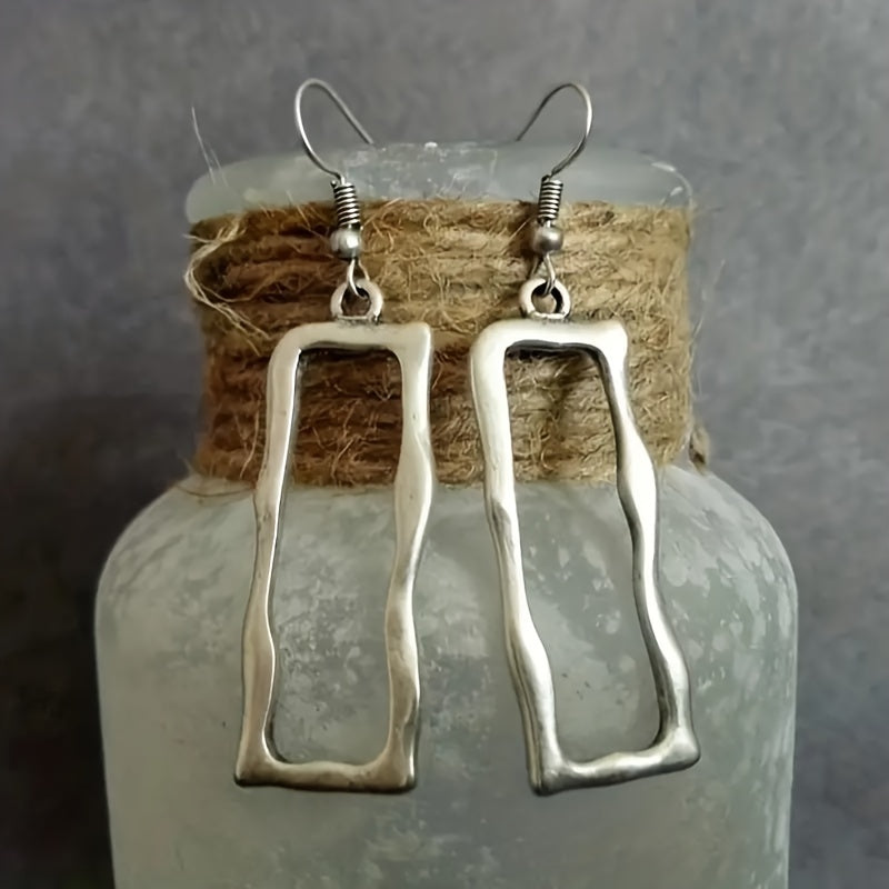 Vintage Gothic Hollow Geometric Long Bar Pendant Earrings