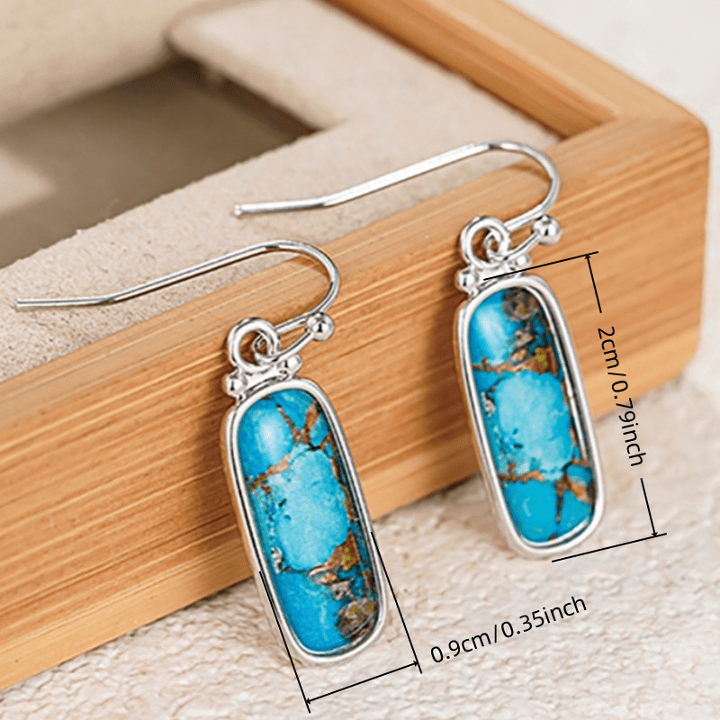 Turquoise Silver Plated Rectangle Drop Earrings