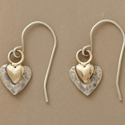 Vintage Two Tone Golden Heart Shaped Pendant Earrings