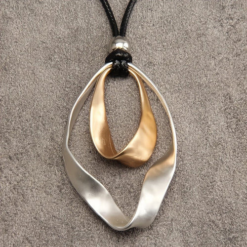 Elegant Modern Mixed-Metal Abstract Pendant Necklace