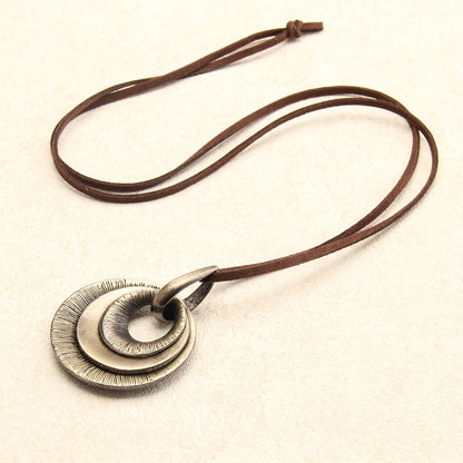Vintage Style Layered Zinc Alloy Disc Long Pendant Necklace