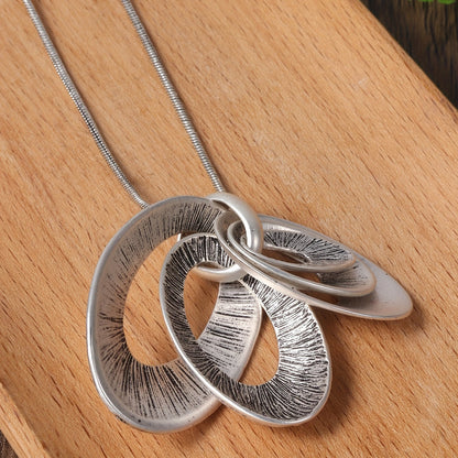 Vintage Silvery Multi Layer Necklace And Earrings Set