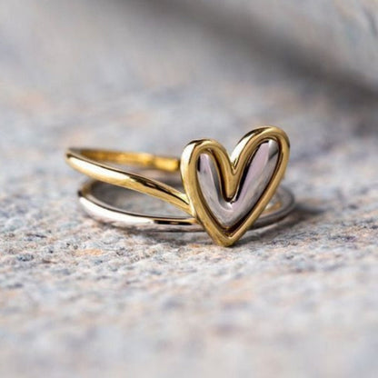Vintage Metallic Style Two Tone Heart Rings