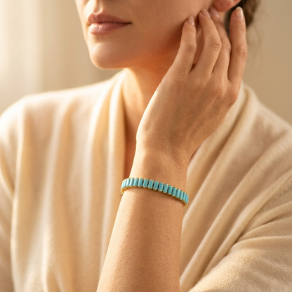 Gold Turquoise Rectangular Inlay Bracelet