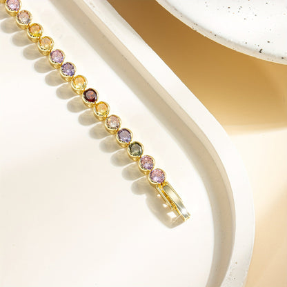Elegant Multicolor Gemstone Gold Plated Tennis Bracelet