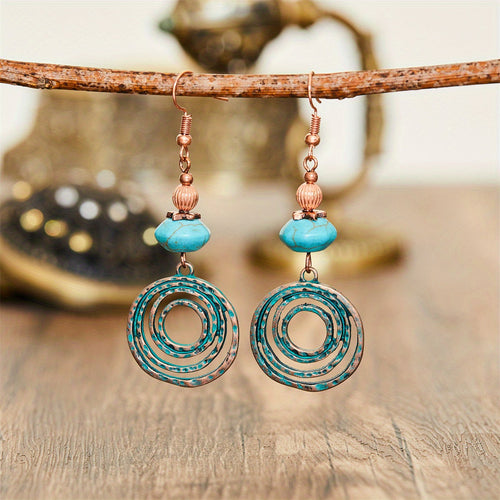 Bohemian Red Copper Colored Hoop Pendant Earrings