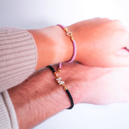 Dainty Personalized Initial Cord Bracelet with Pavé Diamond Charm