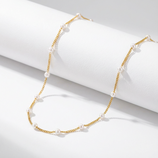 Delicate Mini Pearl Chain Necklace