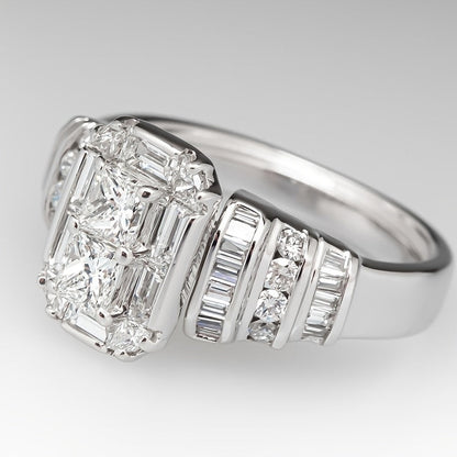 Elegant Silver Plated Bridal Style Square Zirconia Ring
