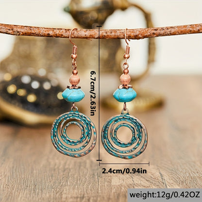 Bohemian Red Copper Colored Hoop Pendant Earrings