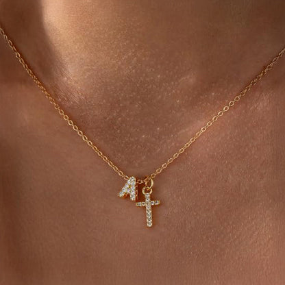 Dainty Diamond Initial & Cross Pendant Necklace