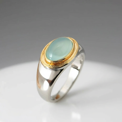 Aquamarine Spinner Ring Inspired by Nature Sterling Silver