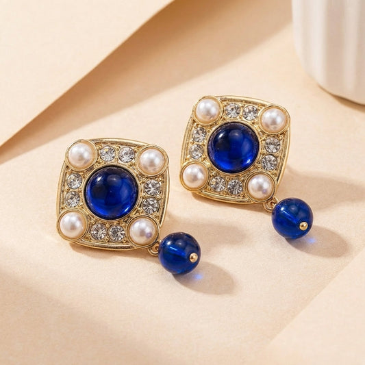 Bohemian Blue Floral Square Earrings