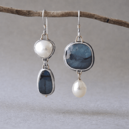 Vintage Blue Stone Pearl Earrings