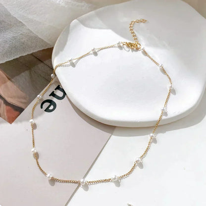 Elegant Small Pearl Gold Plated Necklace