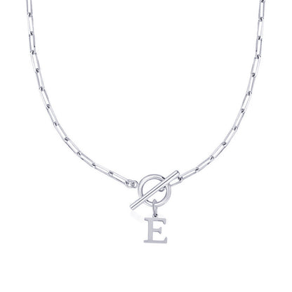 Paperclip Initial Necklace with Circle Toggle Clasp