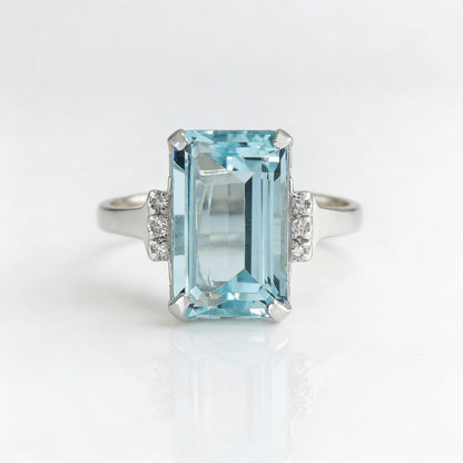 Elegant Classic 4 Prong Square Sea Blue Gemstone Ring