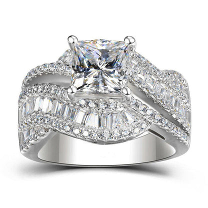 Elegant Gold White Plated Wide Band Intricate Zirconia Ring