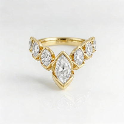 Geometric V-Shaped Gold Plated Zirconia Stone Flower Petal Ring