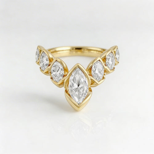 Geometric V-Shaped Gold Plated Zirconia Stone Flower Petal Ring