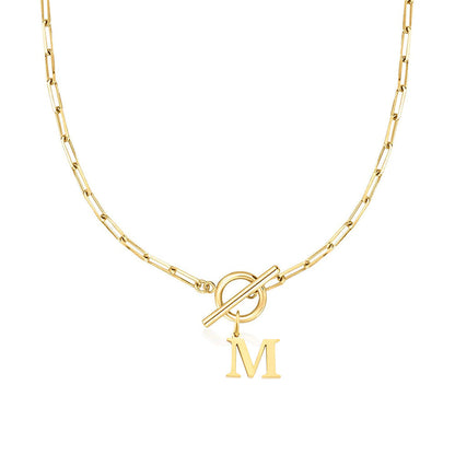 Paperclip Initial Necklace with Circle Toggle Clasp