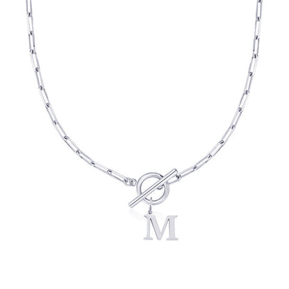 Paperclip Initial Necklace with Circle Toggle Clasp