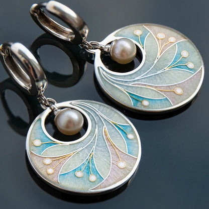 Elegant Silver Plated Romantic Pearl Disc Drop Earrings