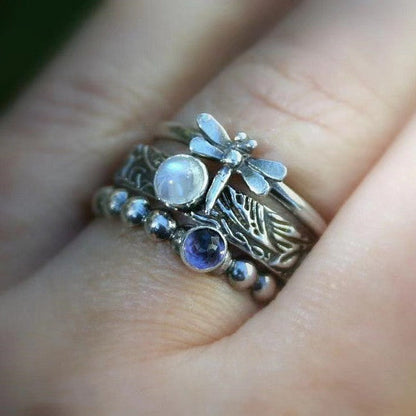 Vintage Handmade Dragonfly Purple Zirconia Ring