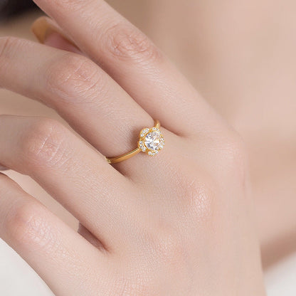 Flower Sparkling Zirconia Gold Ring