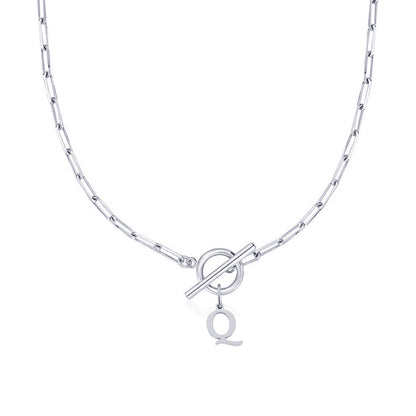 Paperclip Initial Necklace with Circle Toggle Clasp