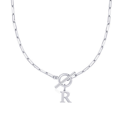 Paperclip Initial Necklace with Circle Toggle Clasp