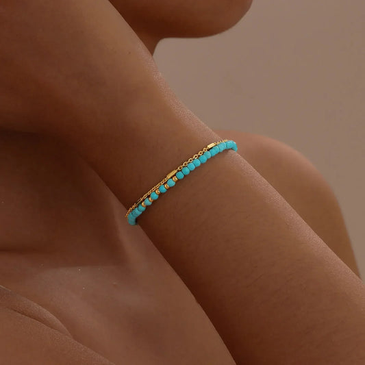Timeless Gold Double Chain Turquoise Bracelet