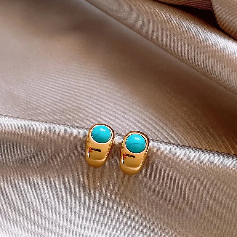 Timeless Turquoise Curved Copper Earrings