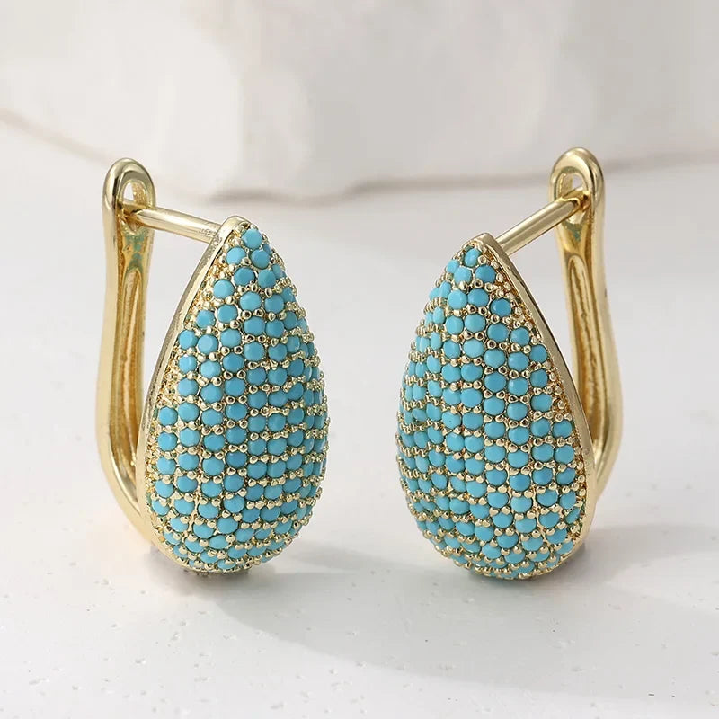 Turquoise Pavé Teardrop Hoop Earrings