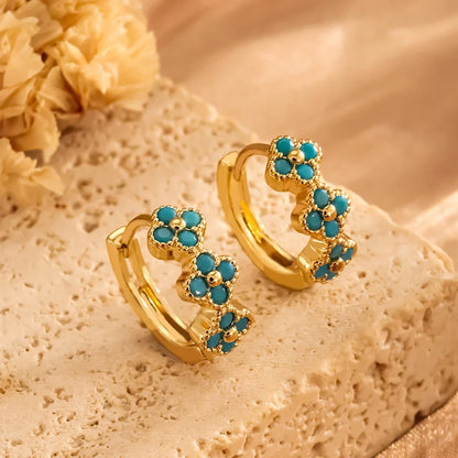 Turquoise Flower Hoop Earrings