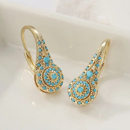 Turquoise Mosaic Teardrop Gold Earrings