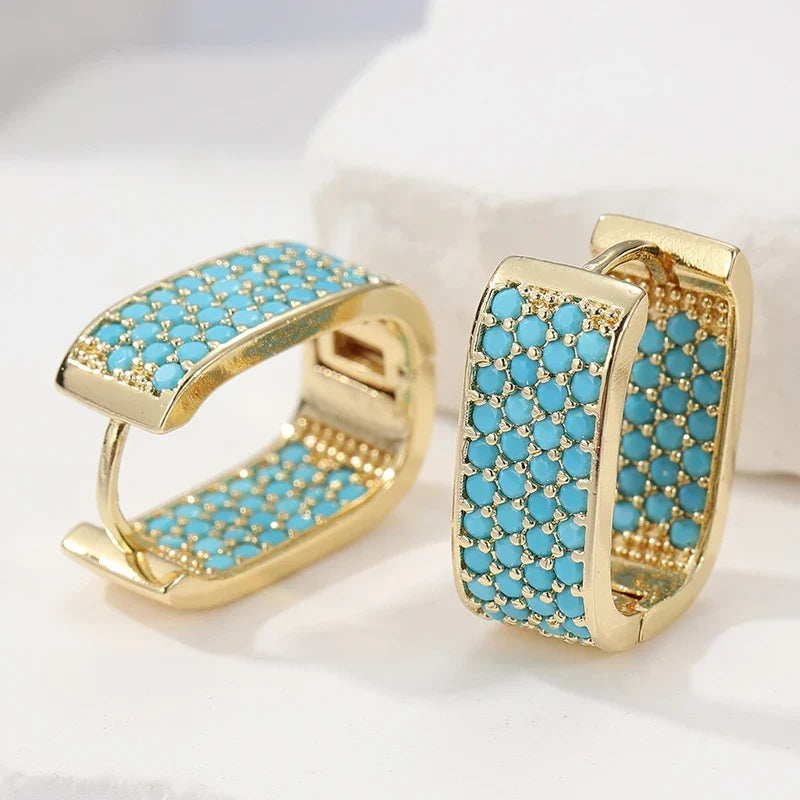 Turquoise Pavé Gold Huggie Earrings