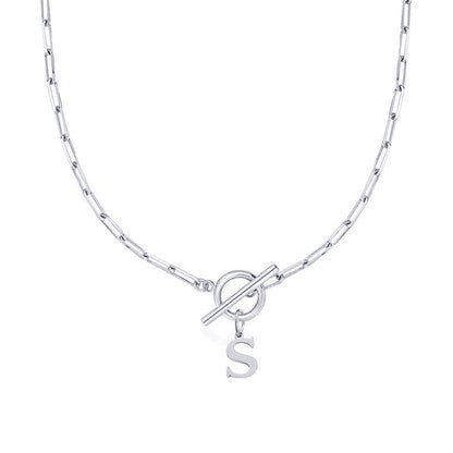 Paperclip Initial Necklace with Circle Toggle Clasp