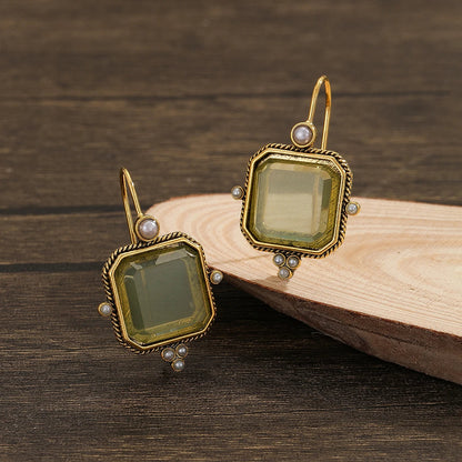 Vintage Pearl Geometric Pendant Drop Earrings