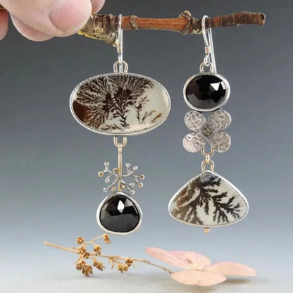Nature-Inspired Asymmetrical Dendrite Agate Garden Earrings