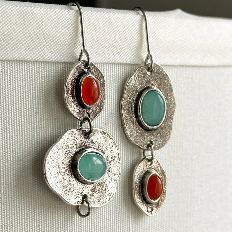 Artisan Silver Multi-Stone Drop Earrings