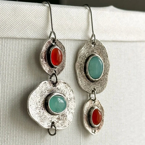 Artisan Silver Multi-Stone Drop Earrings