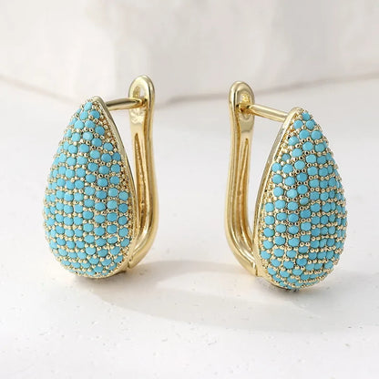 Turquoise Pavé Teardrop Hoop Earrings