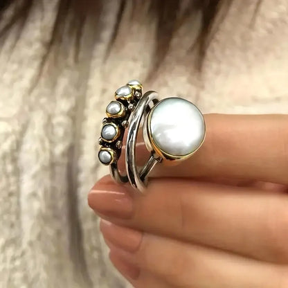Silver Pearl Stacking Ring Set