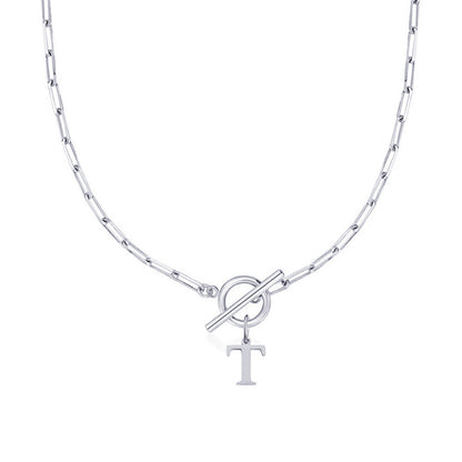 Paperclip Initial Necklace with Circle Toggle Clasp
