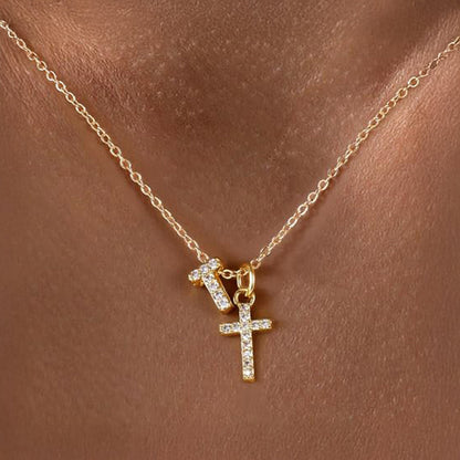 Dainty Diamond Initial & Cross Pendant Necklace