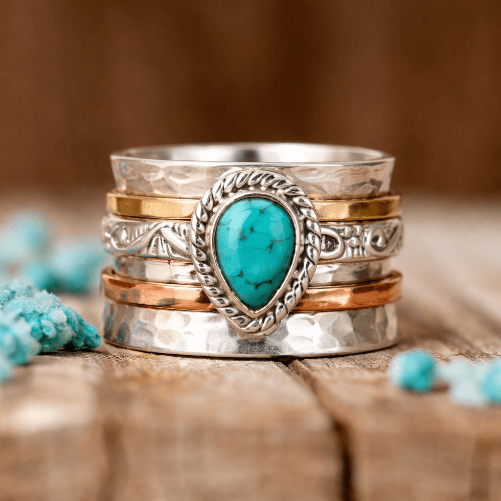 Wide Teardrop Turquoise Sterling Silver Ring